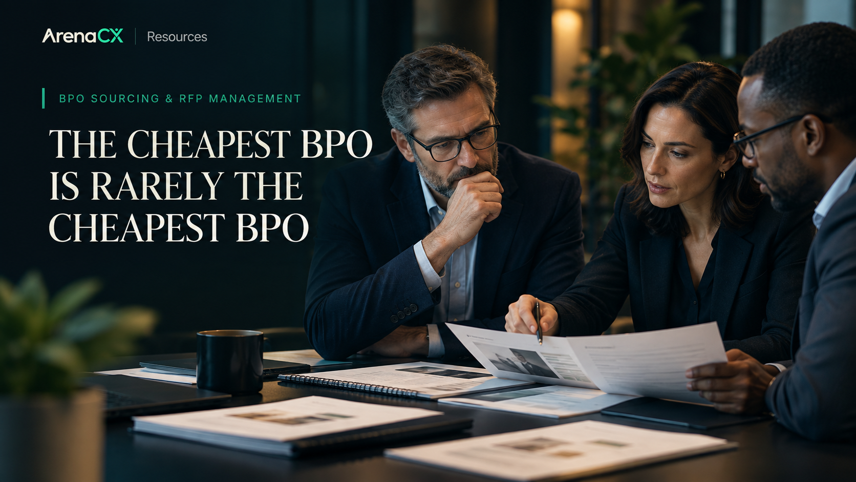 Operations executive evaluating BPO economics, with the title The Cheapest BPO Is Rarely the Cheapest BPO.